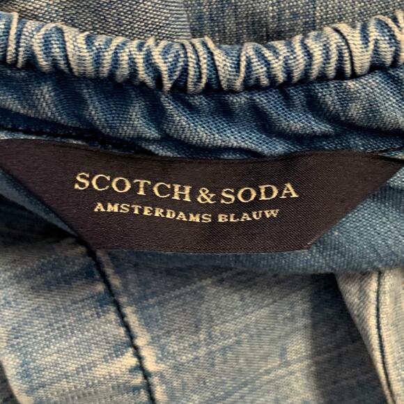 S Blue Chambray Distressed Short Sleeve One Pocket Drop Waist Dress - Picture 8 of 8